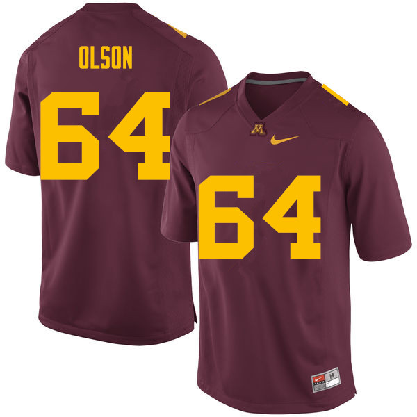 Men #64 Conner Olson Minnesota Golden Gophers College Football Jerseys Sale-Maroon